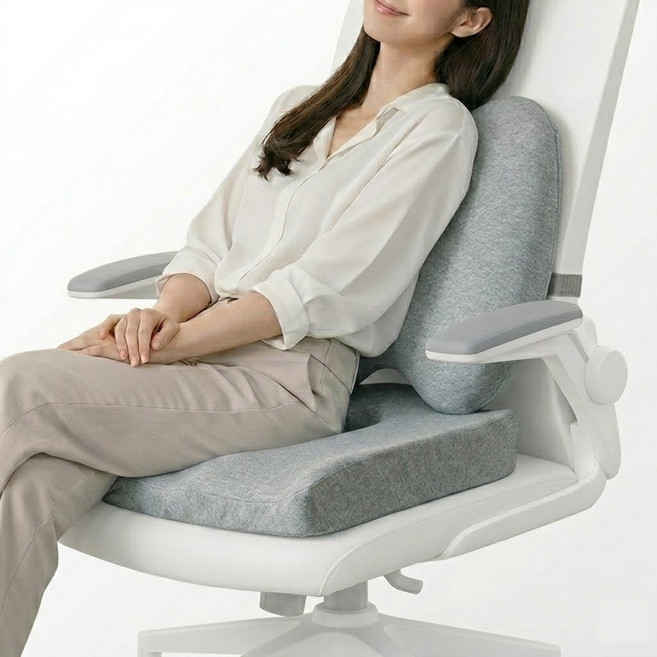 프리어스 사무실 의자허리쿠션 등받이 허리받침대 고밀도 메모리폼방석, 방석, 그레이