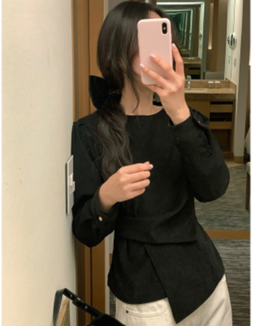 체인지쉬(change she) 여성 언발 허리벨트 라운드 블라우스