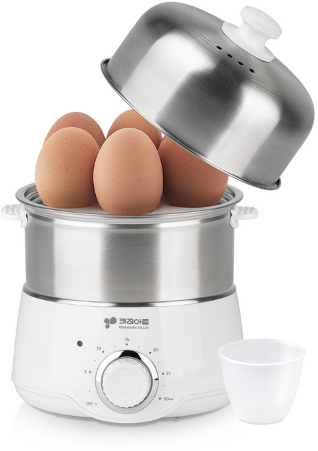1+1 키친아트 2단 계란찜기 스텐 계란삶는기계 호빵 고구마 반숙 에그쿠커, 1개 단품