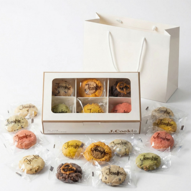 제이쿠키 수제쿠키 답례품 선물세트(선물박스포장 쇼핑백), 1세트, 쿠키세트+쇼핑백