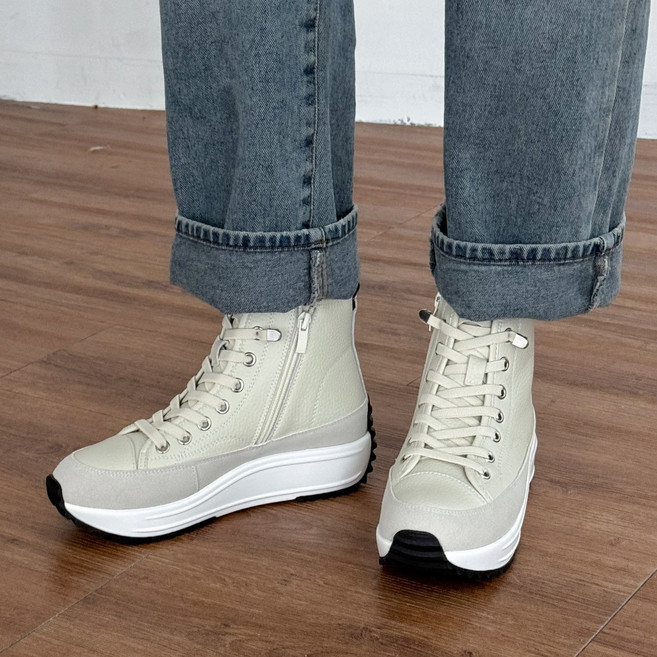 소울리 여성 키높이 하이탑 가죽 스니커즈 5CM