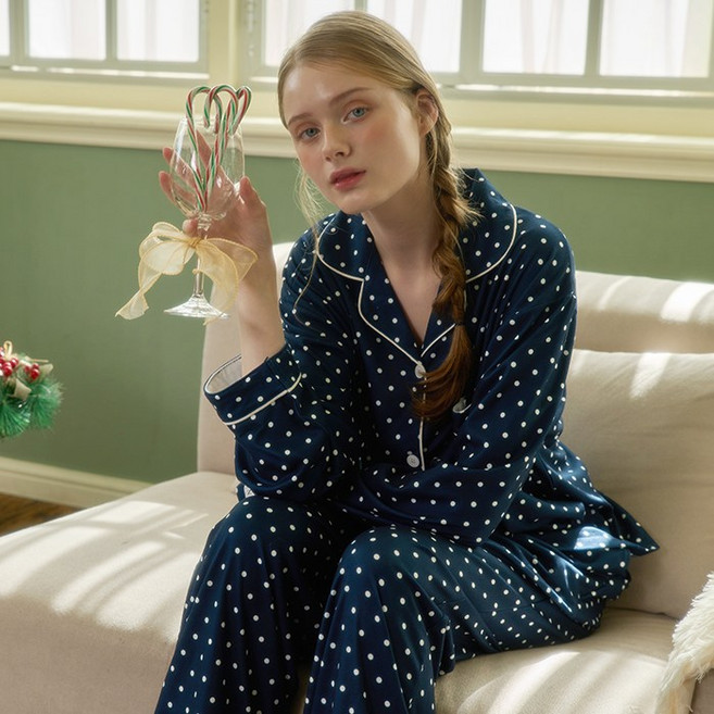 주디앤 베리도티 피치기모 커플잠옷 여성 남성 긴팔 파자마 세트 홈웨어