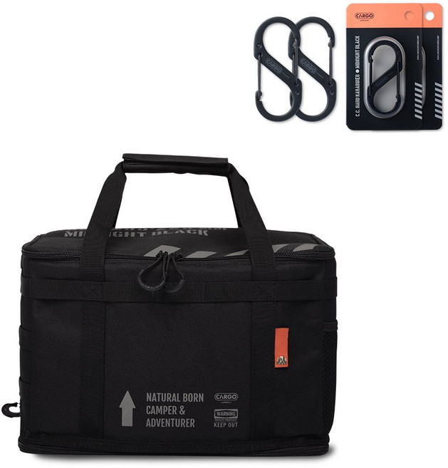 카고컨테이너 커스텀백 M 캠핑가방 다용도 이소가스 부탄가스 수납 + 카라비너M 2개입, 블랙, 1개