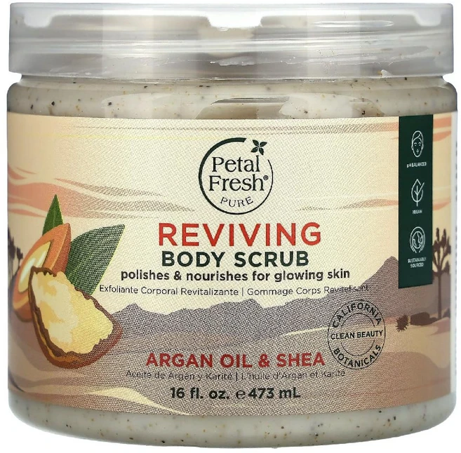 페탈프레시 퓨어 리바이빙 바디스크럽 아르간오일 시어버터 473ml 각질 제거 보습 강화 천연 바디케어 (원산지 미국) - 쿠팡