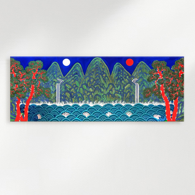 [인메이블] 풍수 돈들어오는 다복 일월오봉도 7종 한국화 그림 와이드 풍수 인테리어 캔버스액자 풍요 명당도 병풍 거실 사무실 풍수 거실 벽 대형, 01.IOB-일월오봉도_풍요