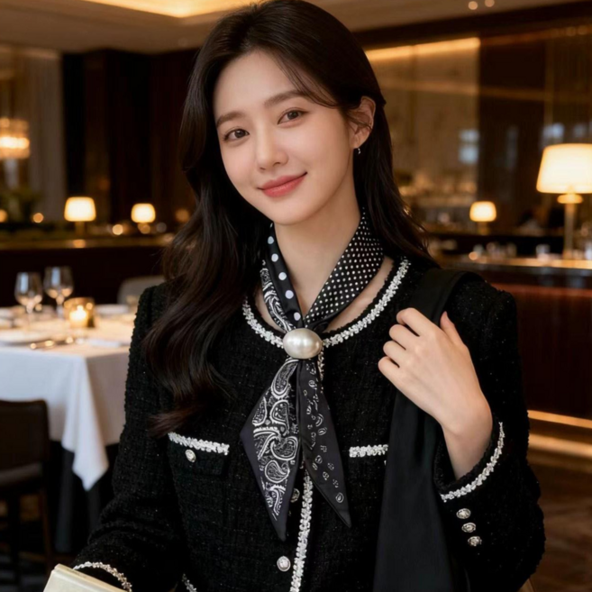 여성 롱타이 실크 쁘띠 스카프 사각 머플러