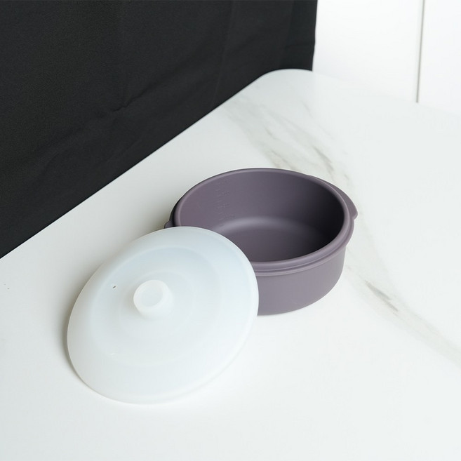 꿈꾸는 리빙 다용도 실리콘 계란찜기 전자레인지 라면용기 소형 원형 400ml, 퍼플그레이, 1개