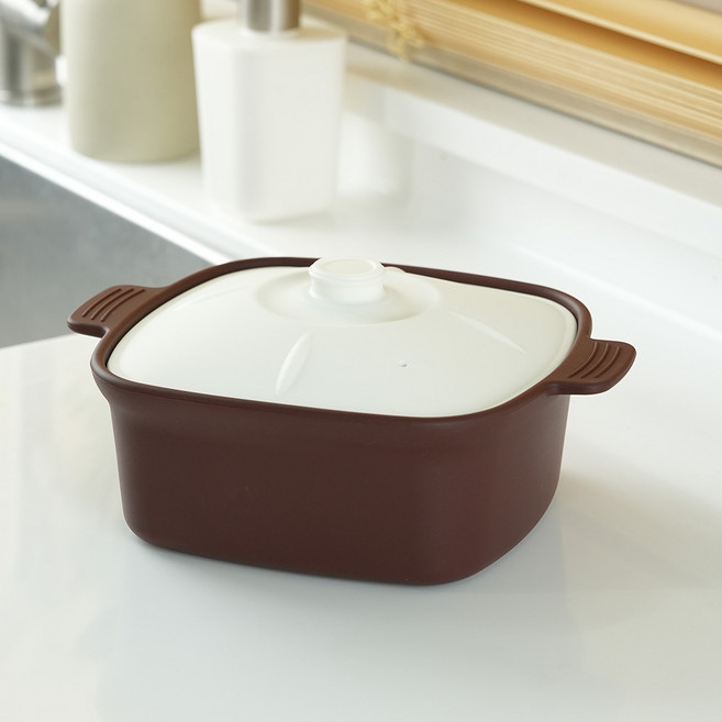 소노리떼 국산 실리콘 계란찜기 라면용기 사각 1200ml 멀티팟 찜기, 1개, 초코 화이트