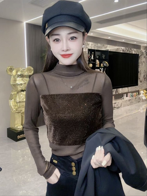 망사 중년 여성복 연말 시스루 파티 중년 모임 클럽 반짝이 이너 사교