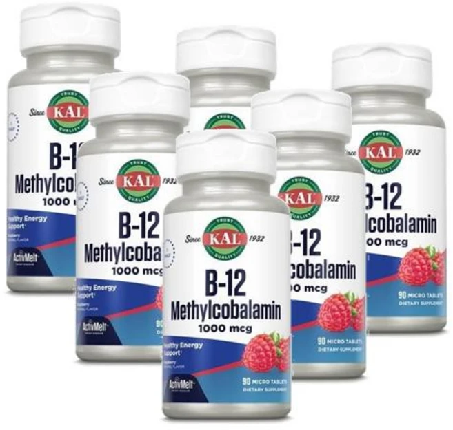 칼 활성비타민 B12 메틸코발라민 1000 mcg 라즈베리맛 KAL B-12 Methylcobalamin, 6개, 90정 - 쿠팡