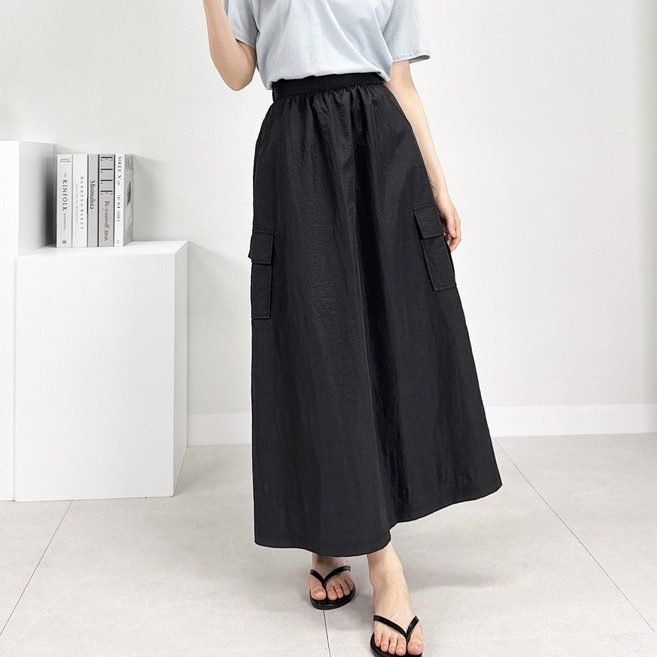 바스락 빅사이즈 여성 이안 카고 밴딩스커트 S~3XL 롱치마