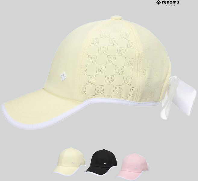 레노마골프 NC야탑점 여성 여름 리본 펀칭 옐로우 육각캡 RWACO6805, 1개, 블랙