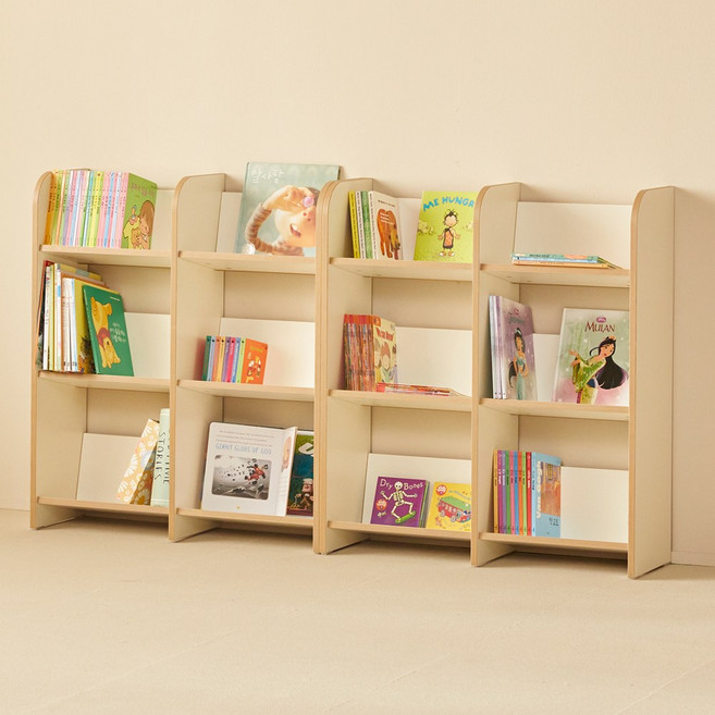오네뜨 2단 3단 오픈책장 더블책장 키즈 아동 책장 아이방 전면책장, 2단 오픈책장, 크림