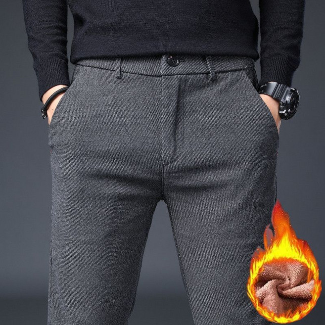 POMTOR 가을겨울 남성 캐주얼 바지 기모 정장바지