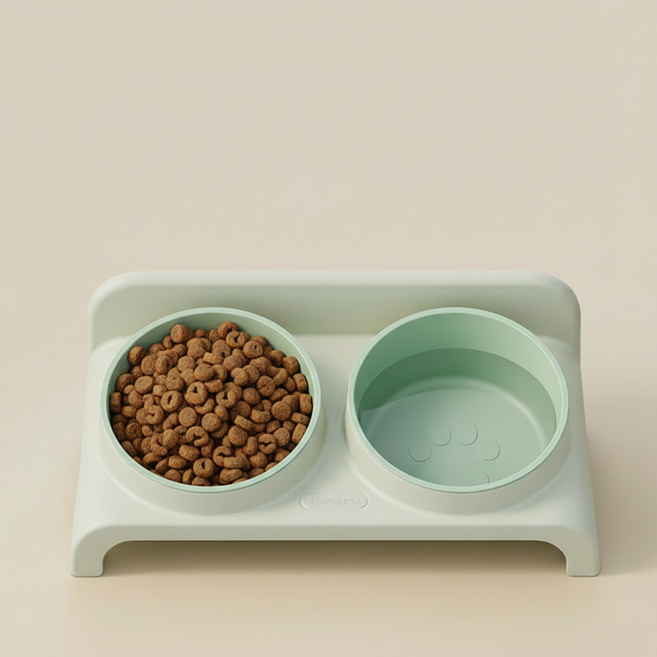 일로움 목이편한 강아지 고양이 밥그릇 물그릇 2구, 1개, 베이지그린