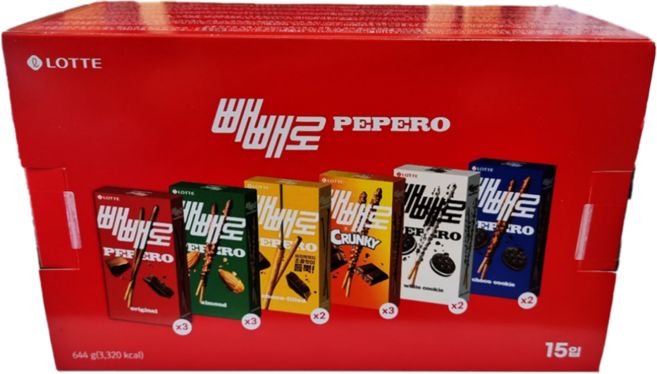 롯데제과 빼빼로 6종 모음 15개입 644g, 15개, 43g