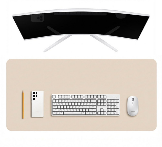 리팟 가죽 데스크 매트 와이드 장패드 마우스패드 논슬립 키보드패드, 베이지