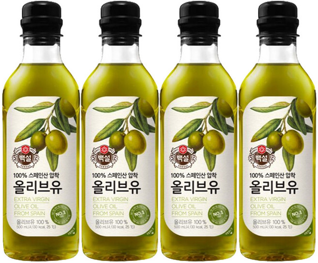 백설 스페인산 압착 올리브유, 500ml, 4개