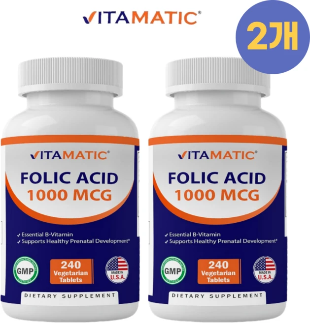 Vitamatic Folic Acid 엽산 1000mcg 240정 2세트, 2개 - 쿠팡
