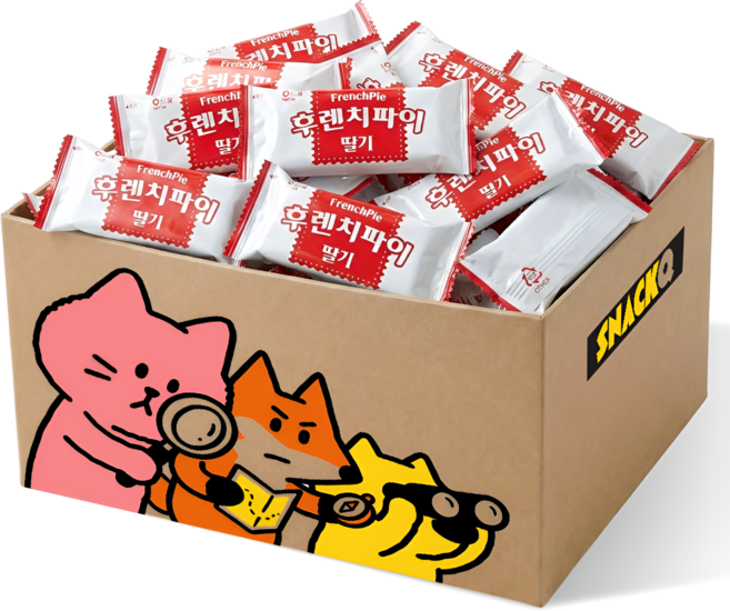 스낵큐 해태제과 후렌치파이 딸기 60개(개별포장) 대용량과자 낱개포장 사무실 간식, 60개, 12.8g