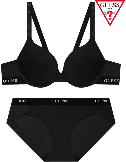 게스언더웨어 원톤 베이직 풀컵 브라 팬티 세트 - 블랙