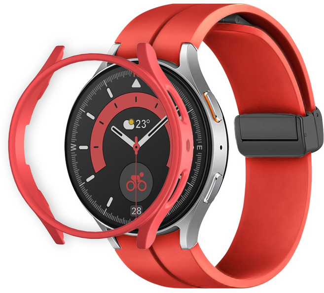 티엑스엘엑스 갤럭시 워치 D버클 실리콘 스트랩 보호 케이스 세트, 레드, 1개