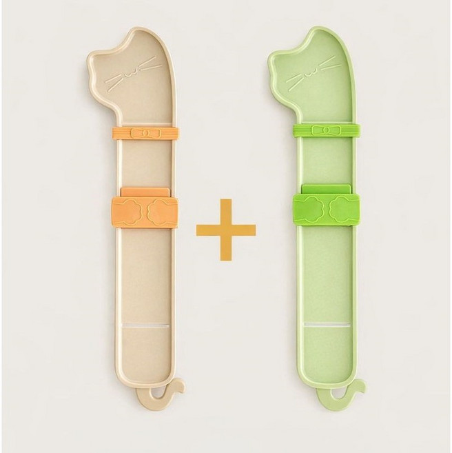 FURENDO 1+1 고양이 강아지 반려동물 간편 츄르 짜개형 스푼 식품 등급 소재, 1개, 옐로우+그린