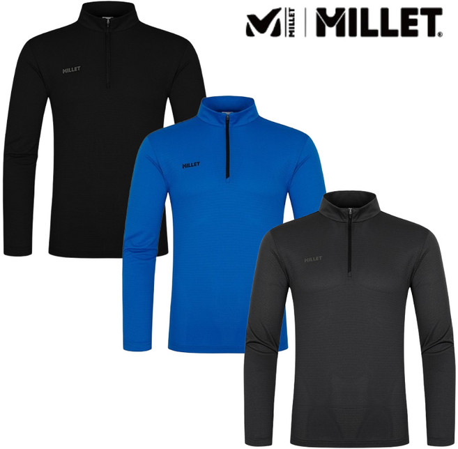 밀레 남성 이월상품 봄 여름 가볍고 얇은 메쉬 기본 디자인 일상겸용 아웃도어 긴팔 반집업 티셔츠