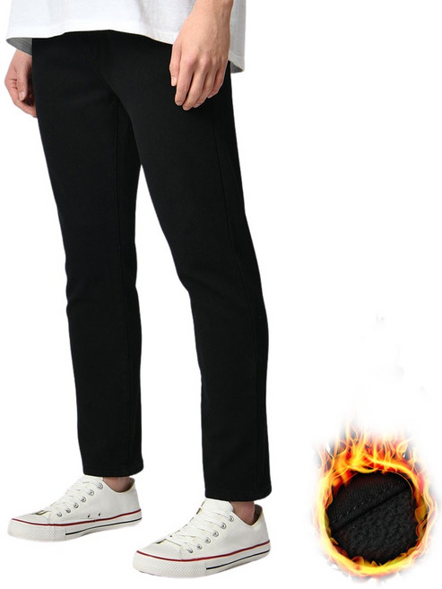 핫코드 남성용 겨울 스판 본딩 블랙 기모 청바지