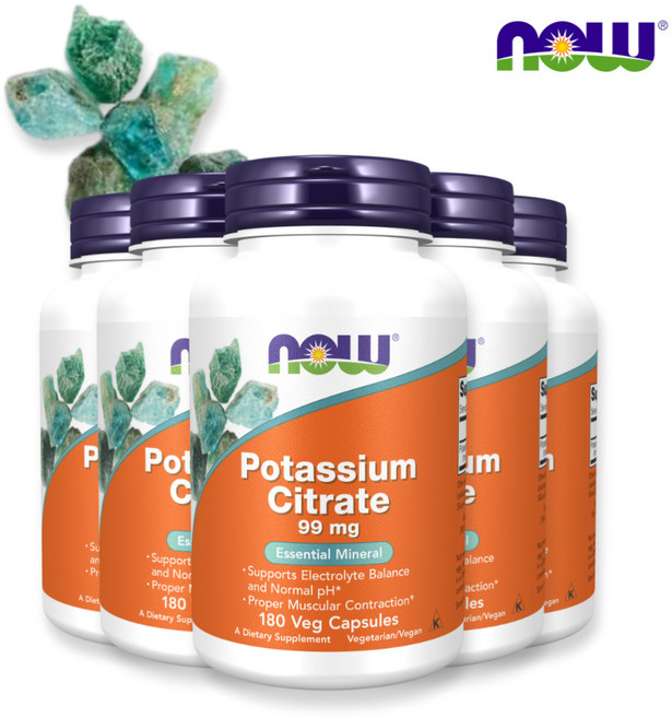 [5세트] 나우푸드 구연산 칼륨 99mg 식물성 180캡슐 필수 미네랄 포타슘 시트레이트, 5개, 180정