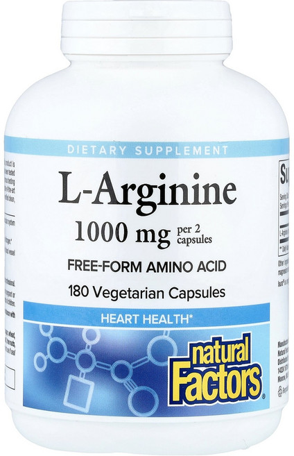 Natural Factors L-알지닌 베지 캡슐 180정(캡슐 1정당 500mg) Factors (내추럴 팩터스), NATURAL 내추럴 Factors, L-알지닌, 베지, 180 개, 1개