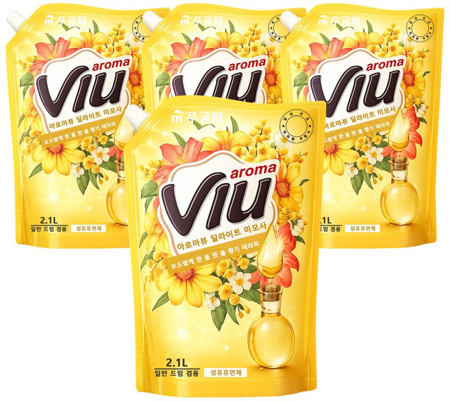 무궁화 아로마뷰 섬유유연제 딜라이트미모사 2.1L 4개 드럼일반겸용 리필
