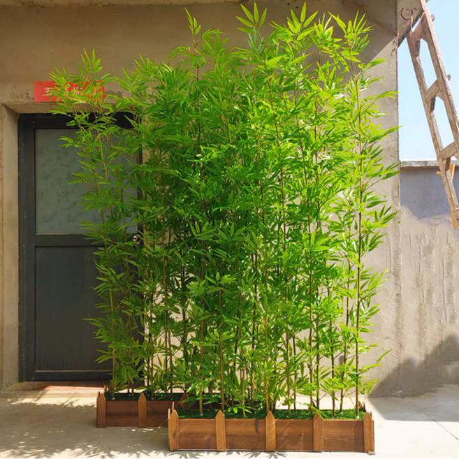 BuyH고퀄리티 인조대나무 실내 식물 파티션 가림막 인테리어 대형 조화 나무 조경 울타리, 1개, 1m화분대+2m대나무 16개