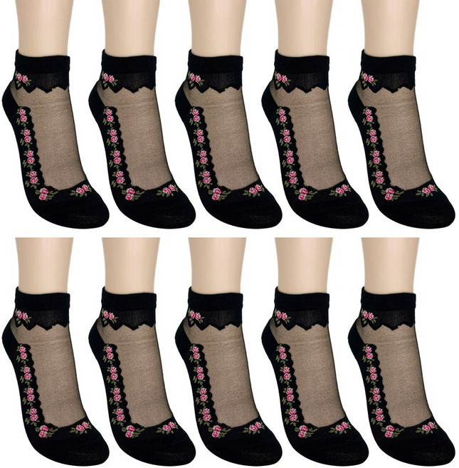 수한양말 여자 시스루 망사 양말 핑크꽃 10켤레