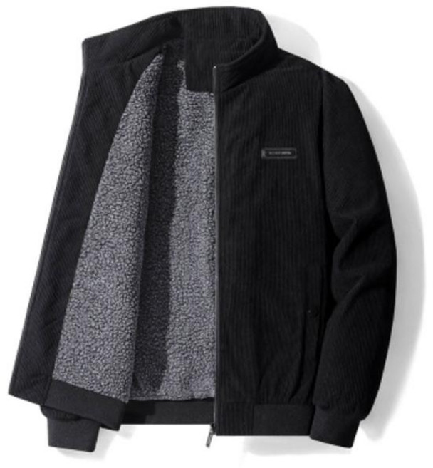 大尺碼燈芯絨飛行夾克 羊羔絨鋪棉立領運動休閒棒球服滑雪工作外套 - 防風保暖男士外套