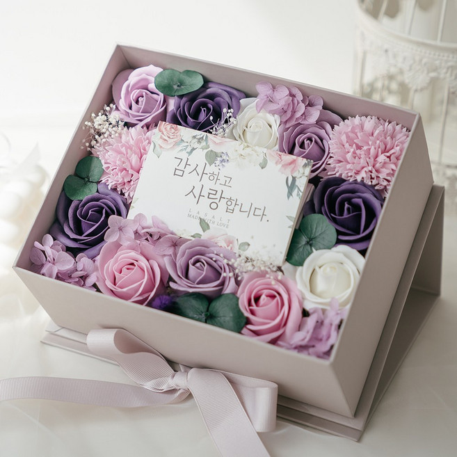 라솔트 비누꽃 플라워 반전 용돈박스 + 쇼핑백, 퍼플, 1개