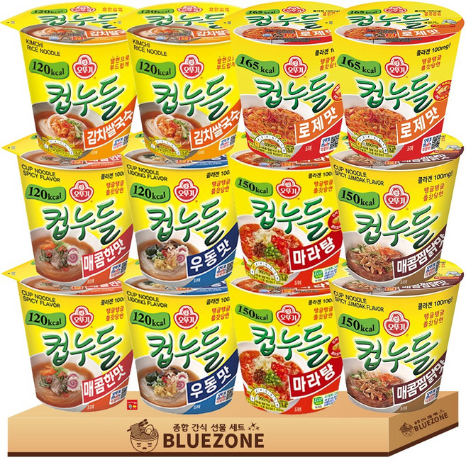 오뚜기 컵누들 6종 12개입 세트(매콤2+우동2+김치쌀국수2+마라탕2+매콤찜닭2+로제2)