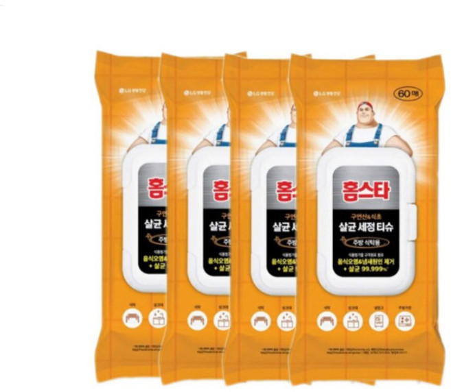 홈스타 구연산 식초 살균 세정 티슈 60매 주방식탁용, 4개