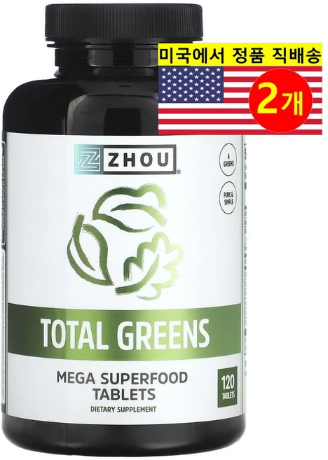 Zhou Nutrition 토탈 그린스 녹색 채소 열매 추출 Total Greens, 2개, 120정 - 쿠팡