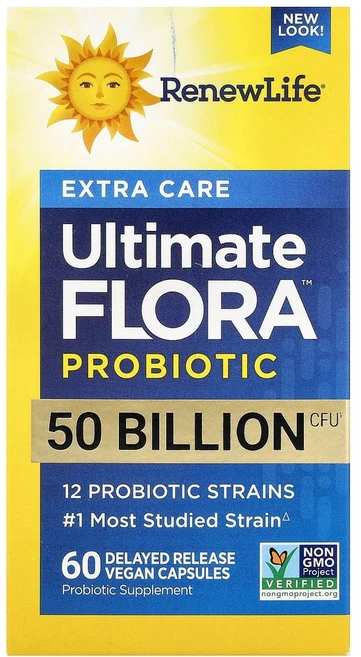 리뉴라이프 얼티밋 Flora 엑스트라 케어 프로바이오틱 500억 생배양균 베지캡슐 60정, 1개 - 쿠팡