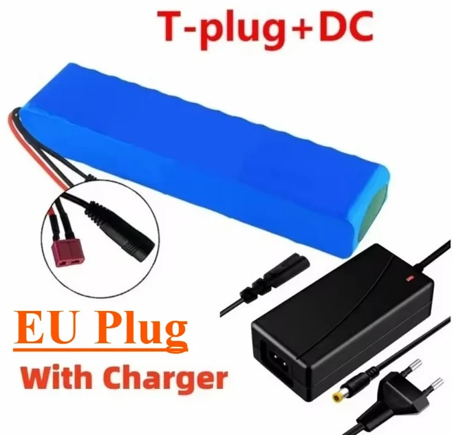 새로운 48V 20Ah 18650 리튬 배터리 팩 13S2P 고출력 배터리 (54.6V 내장 BMS 포함 XT60 +DC /T+DC 플러그, 01 20Ah-T-EU Plug, 01 China Mainland
