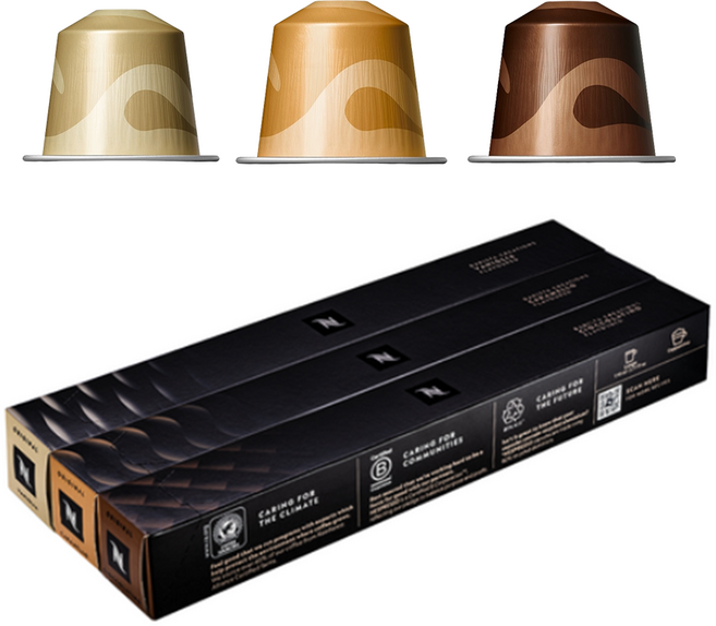 네스프레소 오리지널 정품 캡슐 바리스타 3종 캐러멜향 바닐라향 초콜릿향, 3개, 10개입, 110ml