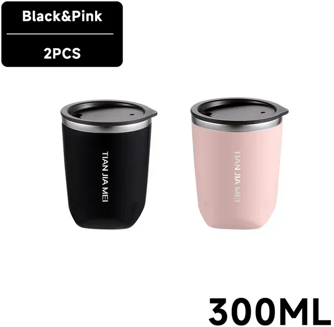 304 스테인레스 스틸 커피 컵 300ml 이중 벽 절연 머그잔 뚜껑 야외 Drinkware와 열 냉기 유지 텀블러, 01 300ml, 04 Mix A-2Pcs