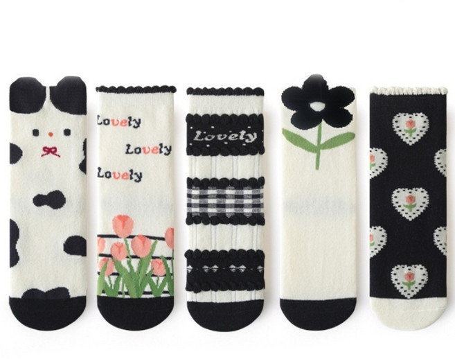 베베로사 여아용 고양이 꽃 양말 5종 세트