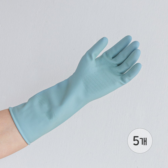백화상점 천연 라텍스 고무장갑 5개입, 파스텔블루, 중(M)