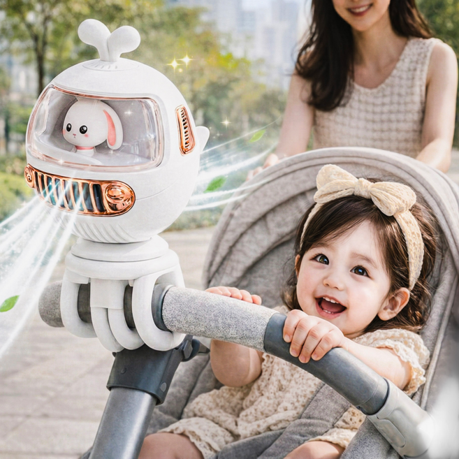 히온 유모차선풍기 벨루가 고래 캐릭터 대용량 배터리 저소음 무선, 화이트