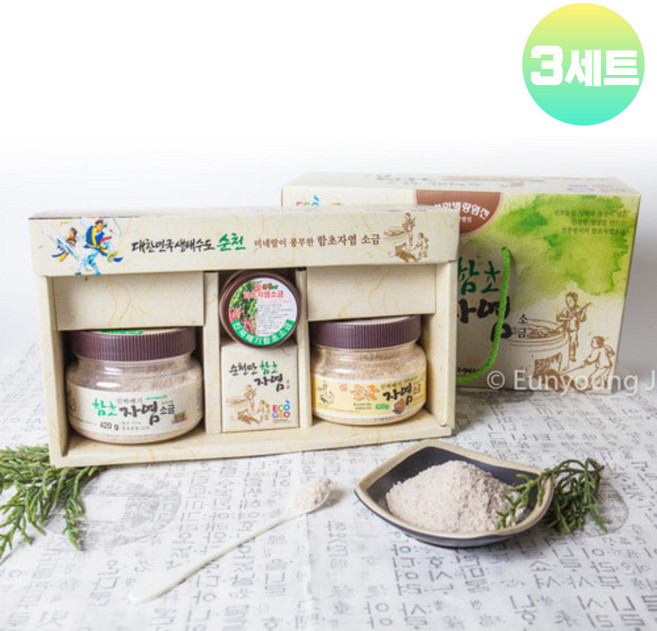 순천만 자염 소금 선물세트 국산 미네랄 저염 함초소금 울금 양치소금 3종, 3세트, 910g