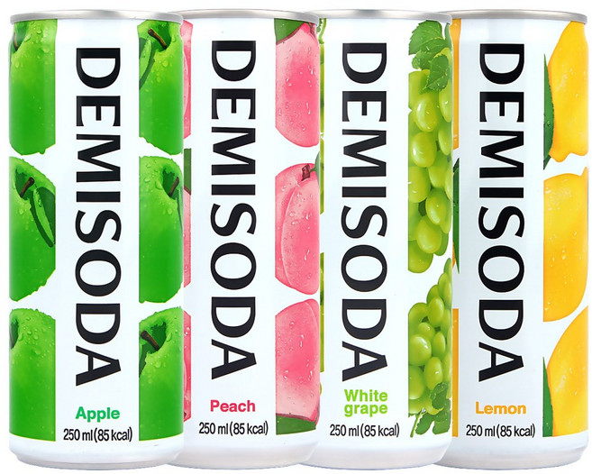 데미소다 애플 피치 청포도 레몬 4종 혼합 x 30캔, 1세트, 250ml