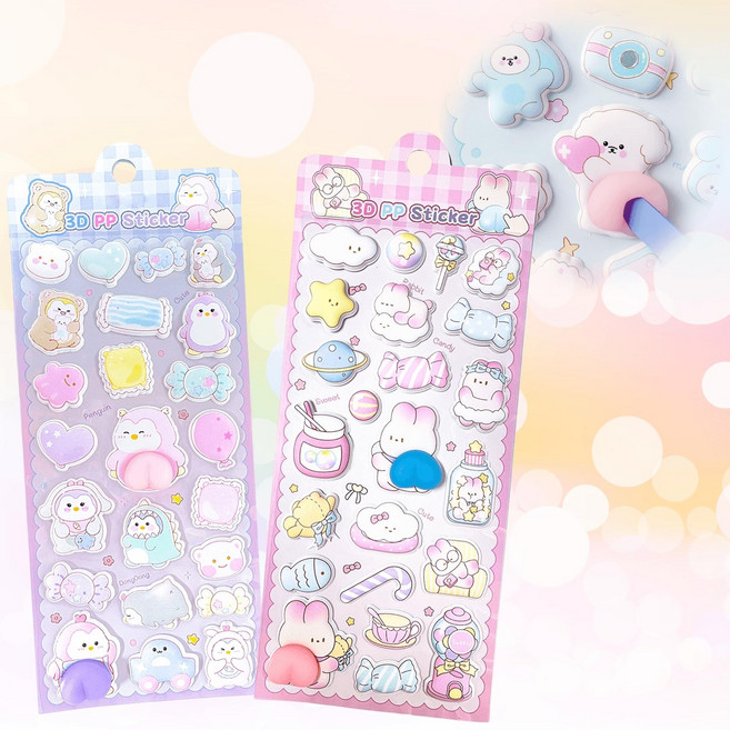 TattiOut 2026 신규 업데이트 스티커 Squishy 2개 엉덩이 스티커 [10가지 이상의 개선 사항] 3D Puffy Soft Squeeze 스티커 통통 데코 스티커..., 상세페이지 참조, 기타