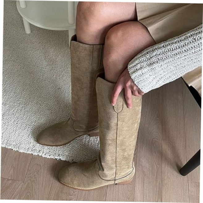 로우힐부츠 스웨이드 슬림핏 웨스턴 고리장식 트임 롱부츠 4fY